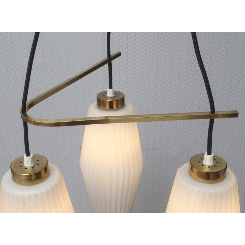 Italian hanging lamp with 3 opaline glass shades - 1950s