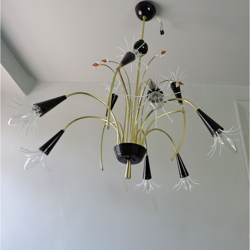 Vintage brass chandelier from Lunel, France 1950