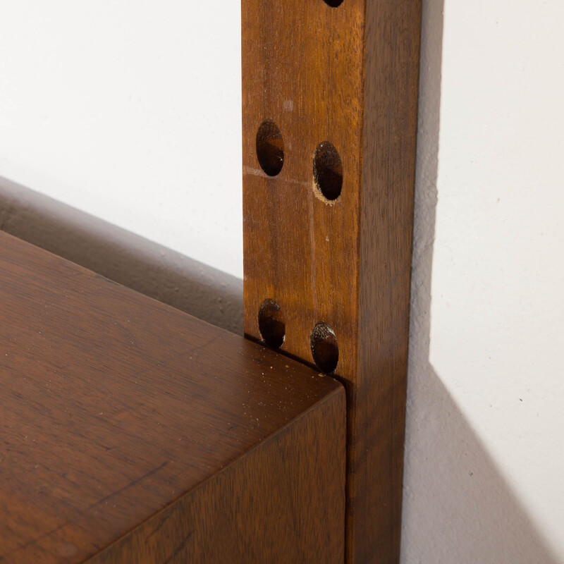 Armoire murale vintage en teck Early Poul Cadovius avec armoire de bar et bibliothèques