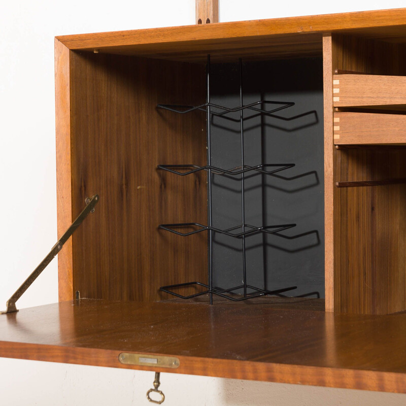 Vintage Early Poul Cadovius teak wall unit with bar cabinet and bookshelfs