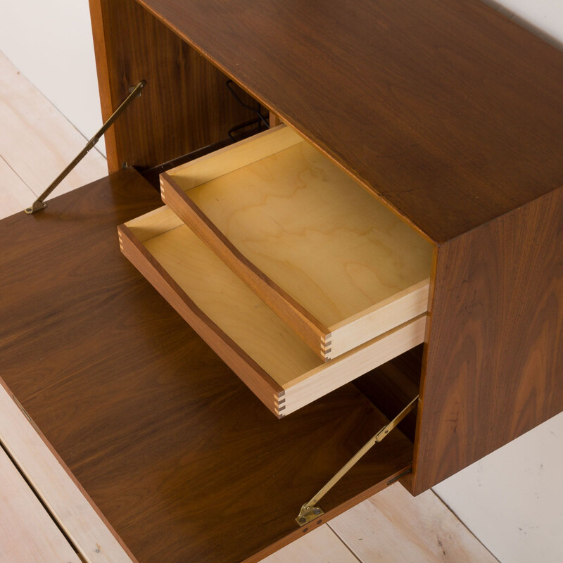 Vintage Early Poul Cadovius teak wall unit with bar cabinet and bookshelfs