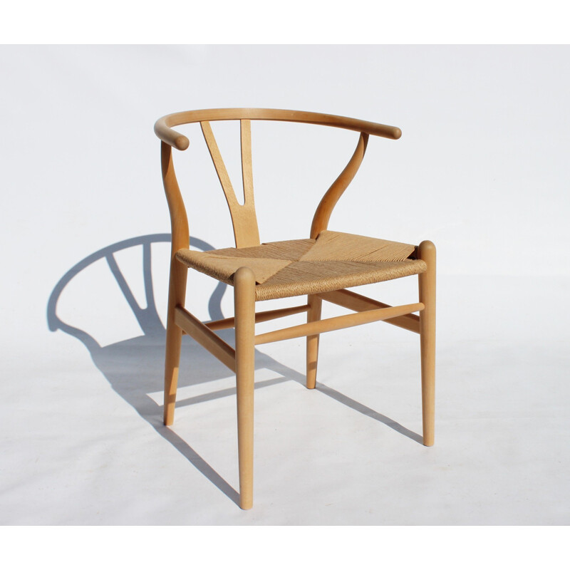 Paire de chaises vintage Wishbone en hêtre et papier par Hans J. Wegner et Carl Hansen & Son 1960