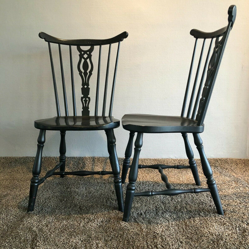 Pair of vintage black lacquered wooden chairs by Gemla Diö Sweden 1950s