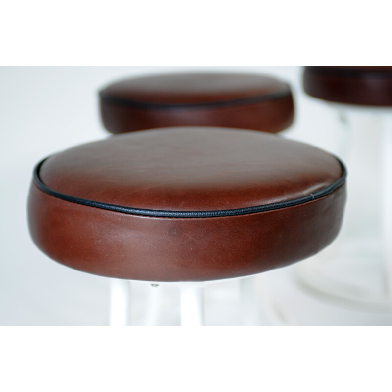 Set of 6 stools in tubular metal and leather - 1930s