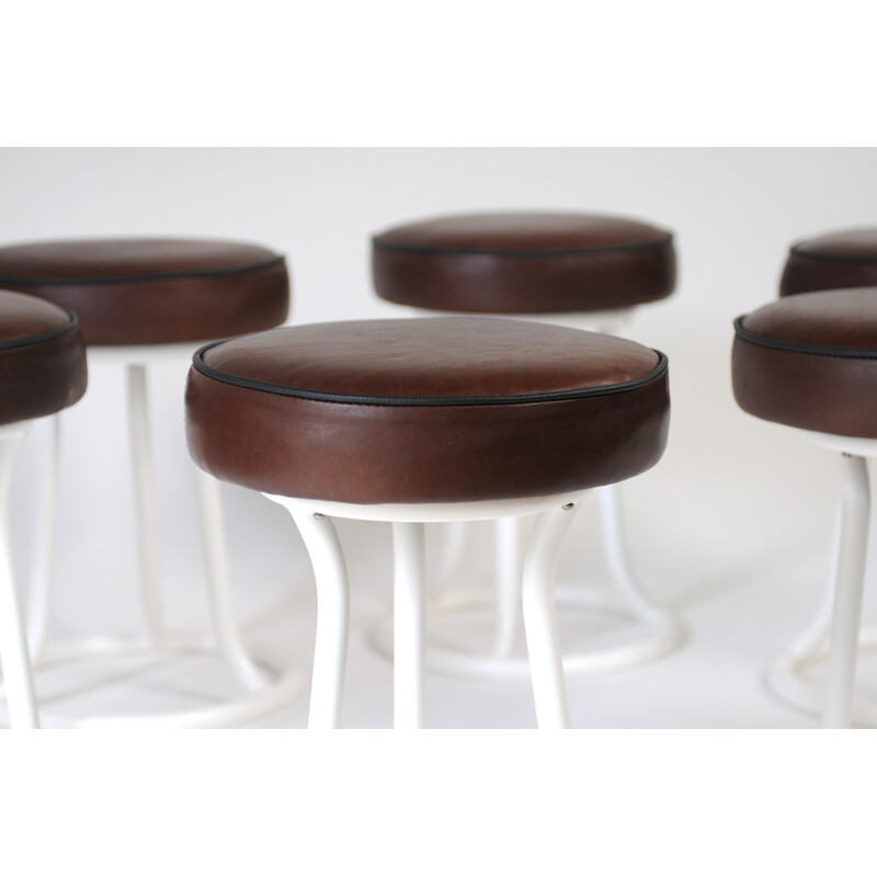 Set of 6 stools in tubular metal and leather - 1930s
