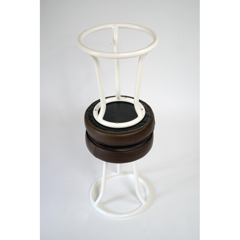 Set of 6 stools in tubular metal and leather - 1930s