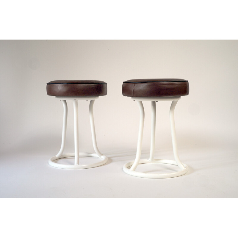 Set of 6 stools in tubular metal and leather - 1930s