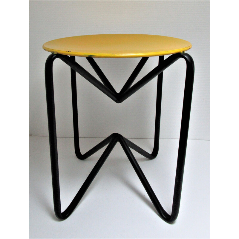 Vintage yellow and black metal stool 1990s