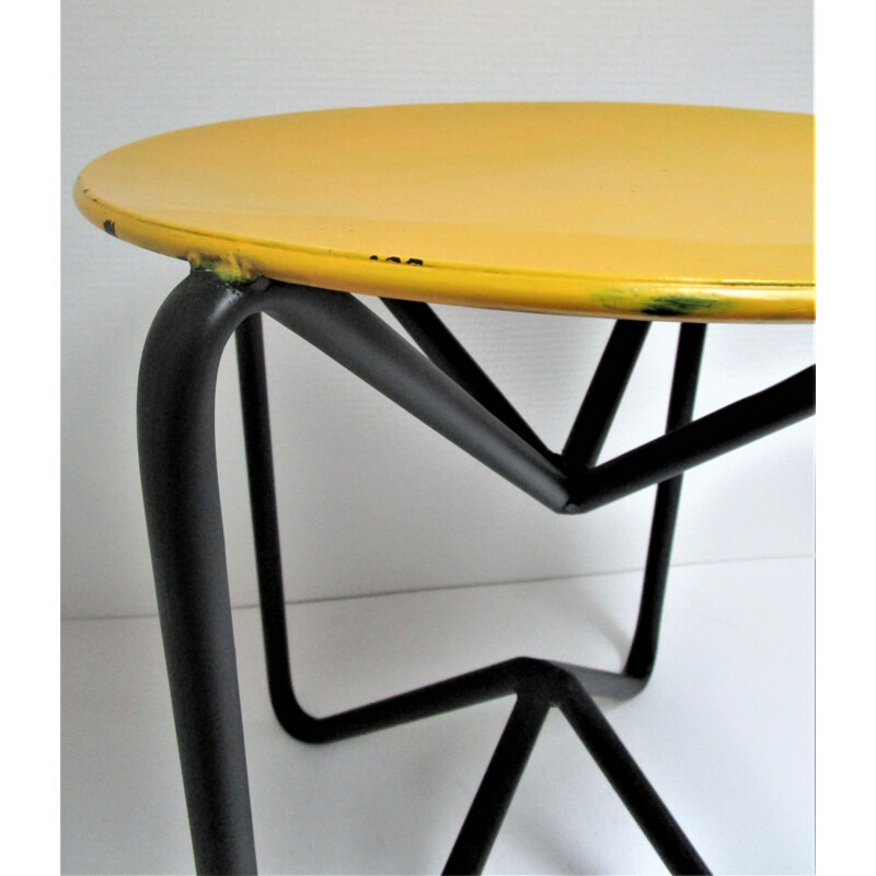 Vintage yellow and black metal stool 1990s