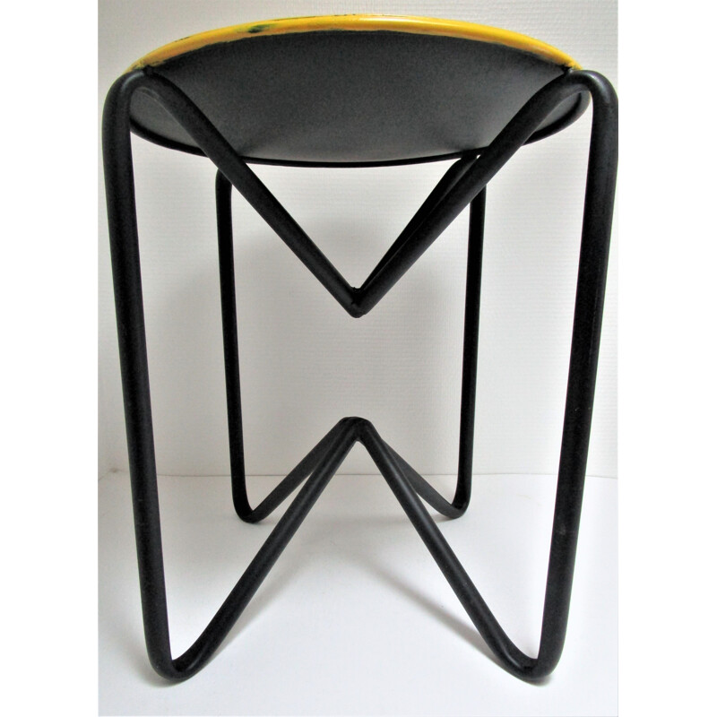 Vintage yellow and black metal stool 1990s