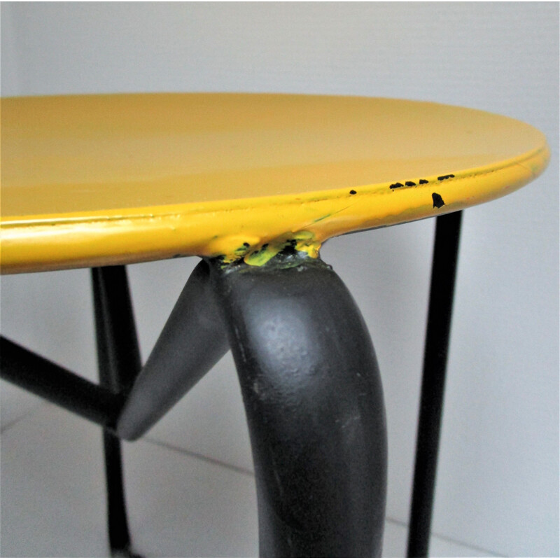 Vintage yellow and black metal stool 1990s