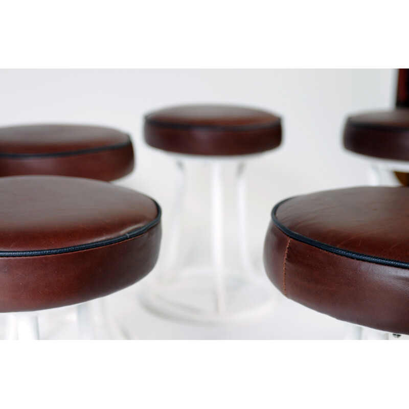 Set of 6 stools in tubular metal and leather - 1930s