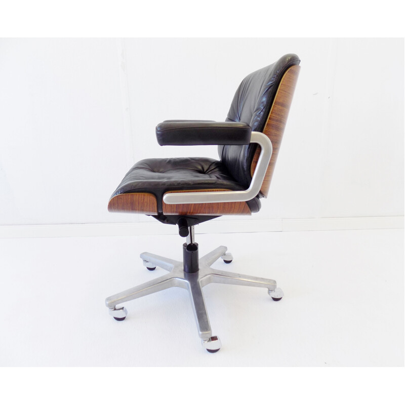 Vintage Stoll Giroflex black leather office armchair by Karl Dittert