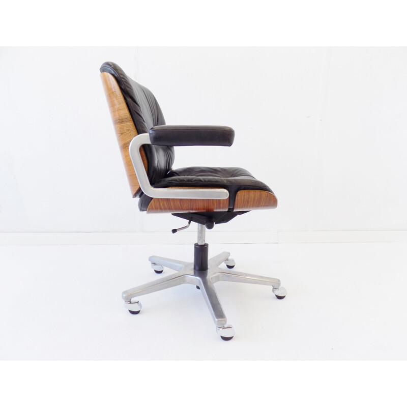 Vintage Stoll Giroflex black leather office armchair by Karl Dittert