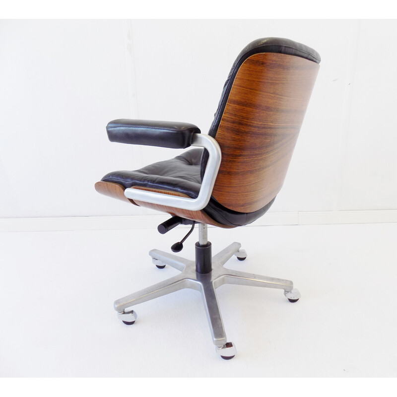 Vintage Stoll Giroflex black leather office armchair by Karl Dittert