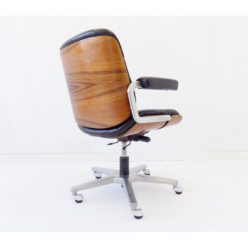 Vintage Stoll Giroflex black leather office armchair by Karl Dittert