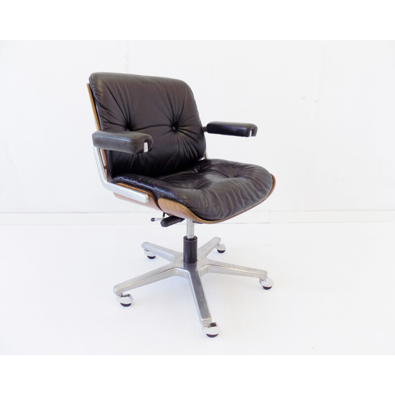 Vintage Stoll Giroflex black leather office armchair by Karl Dittert