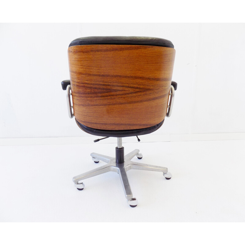 Vintage Stoll Giroflex black leather office armchair by Karl Dittert