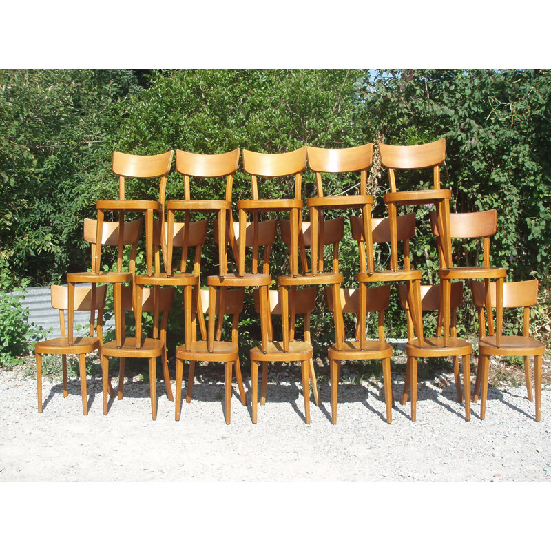 Lot de 18 chaises vintage Suisse allemande 1950