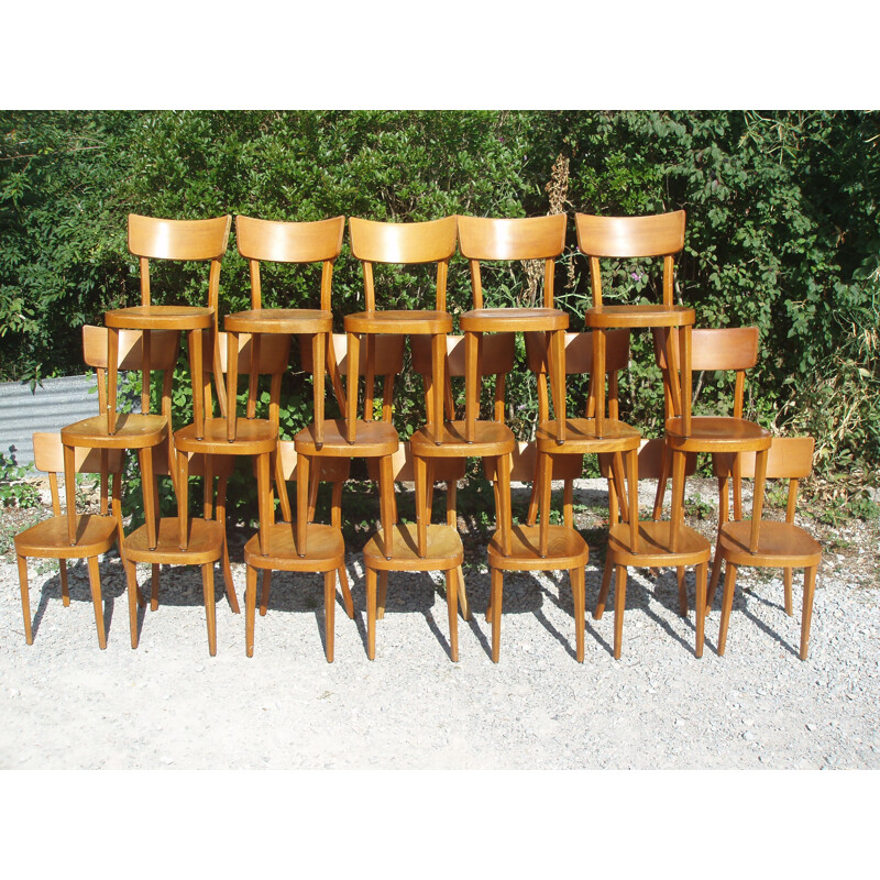 Lot de 18 chaises vintage Suisse allemande 1950