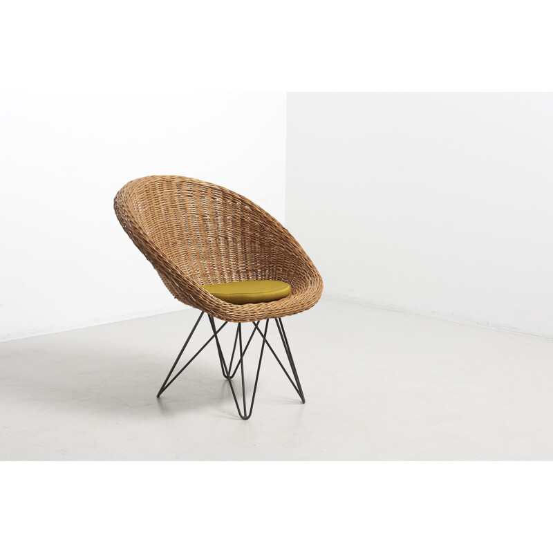 Vintage Basket Chair with Metal Legs by Teun Velthuizen for Urotan Netherlands 1950s