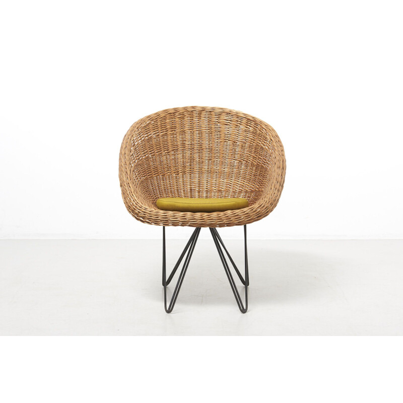 Vintage Basket Chair with Metal Legs by Teun Velthuizen for Urotan Netherlands 1950s
