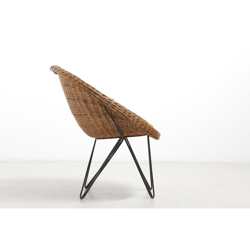 Vintage Basket Chair with Metal Legs by Teun Velthuizen for Urotan Netherlands 1950s