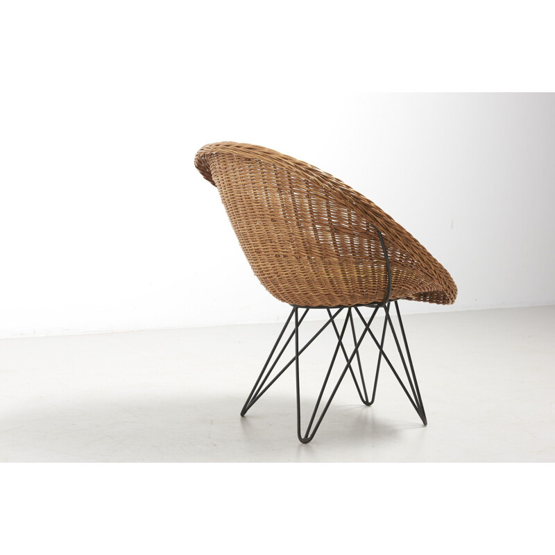 Vintage Basket Chair with Metal Legs by Teun Velthuizen for Urotan Netherlands 1950s