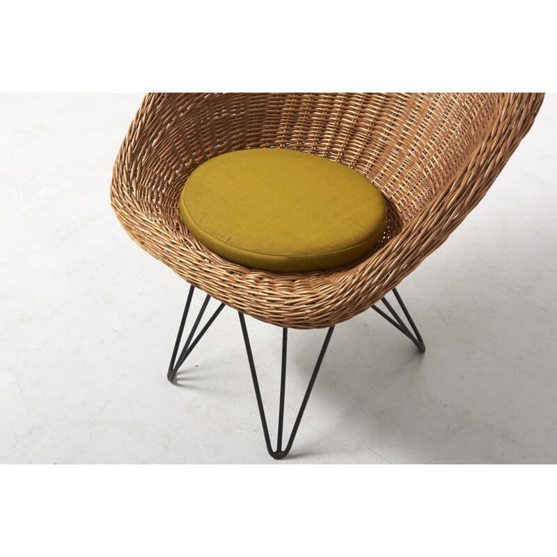 Vintage Basket Chair with Metal Legs by Teun Velthuizen for Urotan Netherlands 1950s