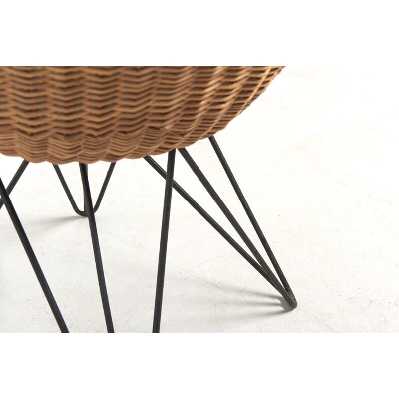 Vintage Basket Chair with Metal Legs by Teun Velthuizen for Urotan Netherlands 1950s