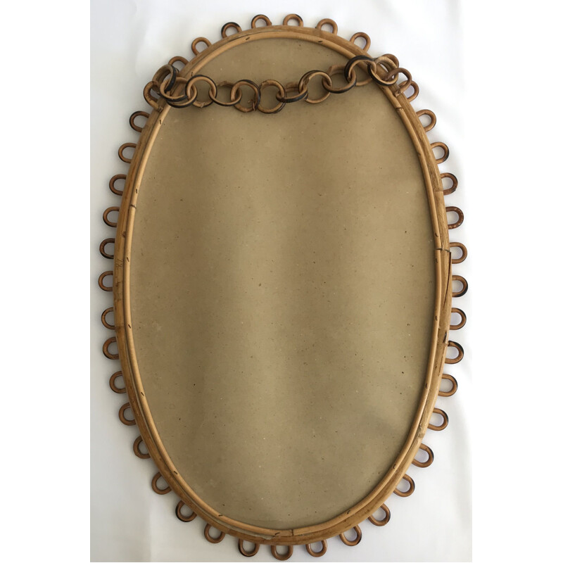 Vintage oval mirror in rattan Italy 1950