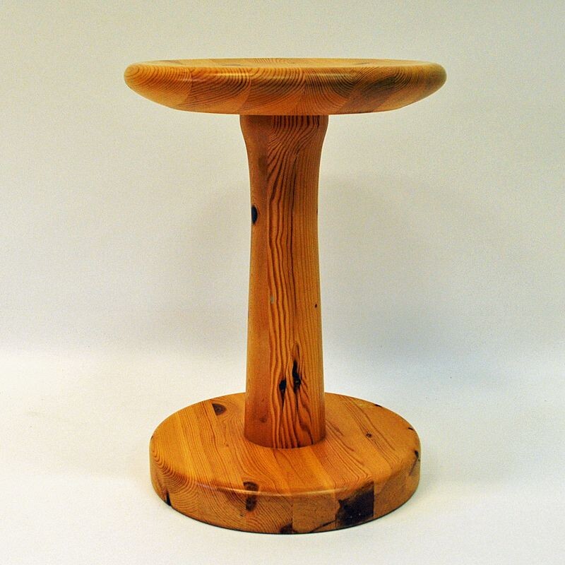 Vintage round pine stool Rainer Daumiller Denmark 1960