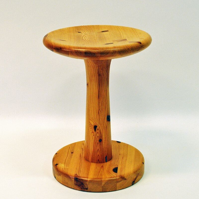 Vintage round pine stool Rainer Daumiller Denmark 1960
