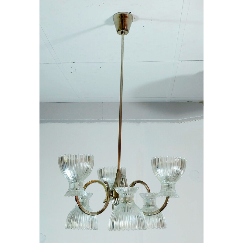 Lustre vintage en métal et verre - 1960