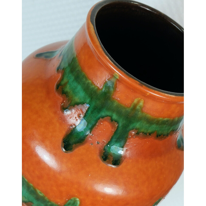 Vase allemand Scheurich Keramik orange et vert en céramique - 1970