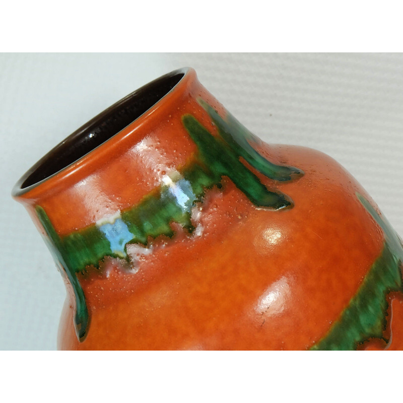 Vase allemand Scheurich Keramik orange et vert en céramique - 1970