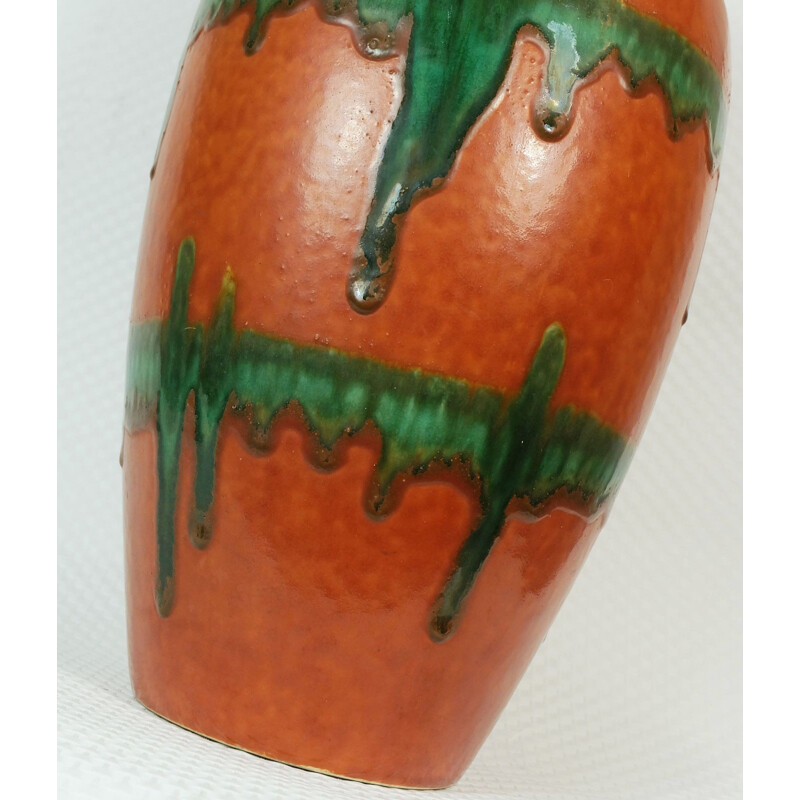 German Scheurich Keramik vase in orange and green ceramic - 1970s