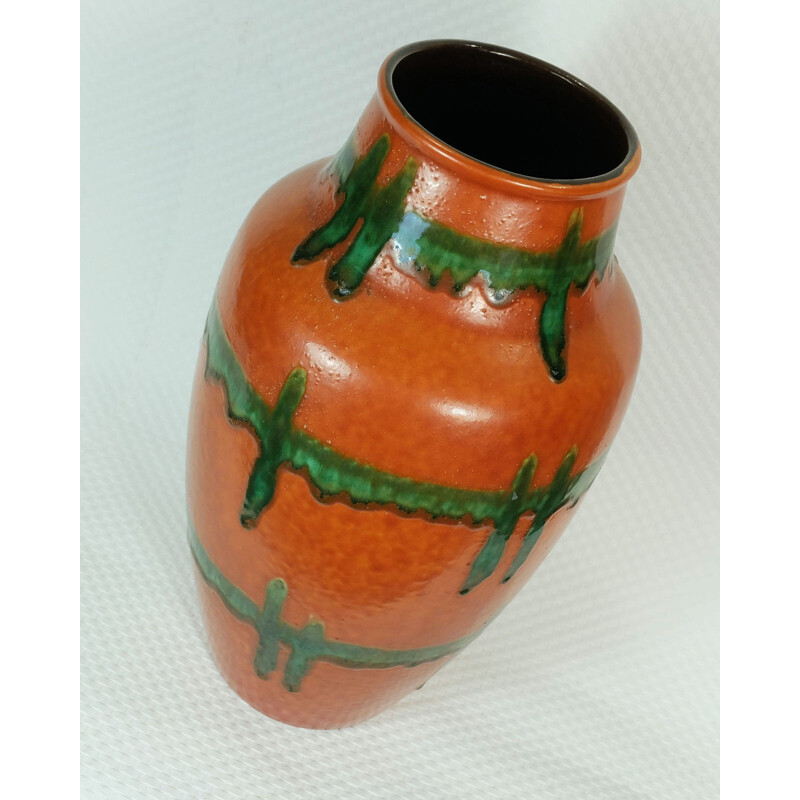 German Scheurich Keramik vase in orange and green ceramic - 1970s