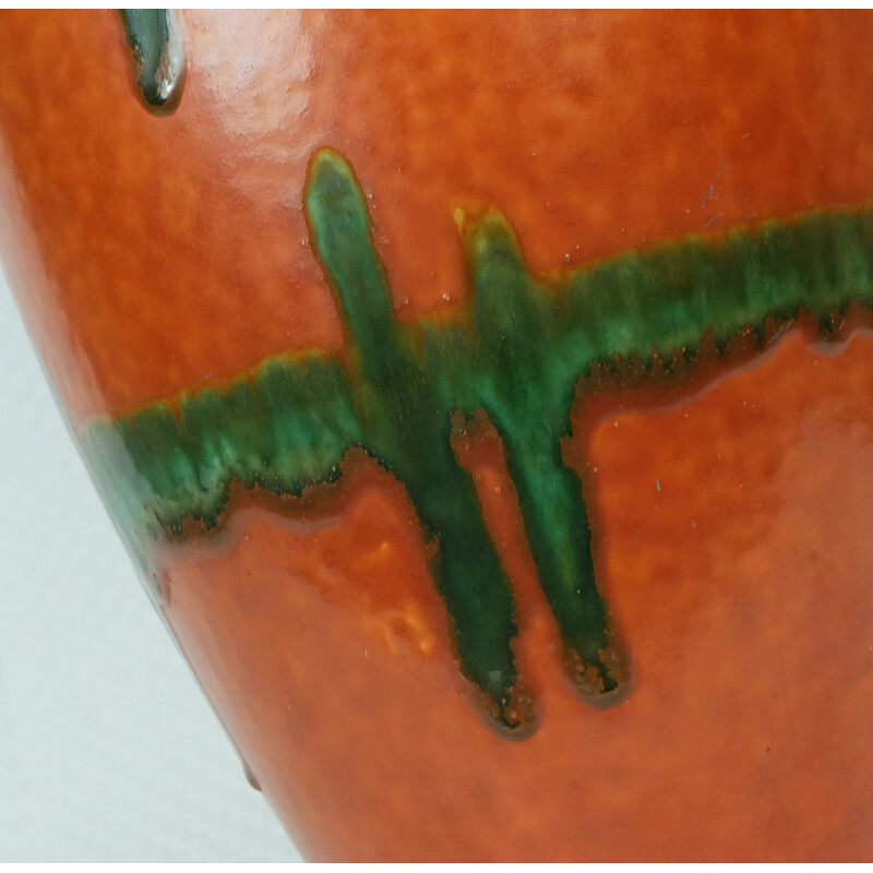German Scheurich Keramik vase in orange and green ceramic - 1970s