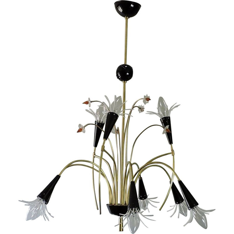 Vintage brass chandelier from Lunel, France 1950