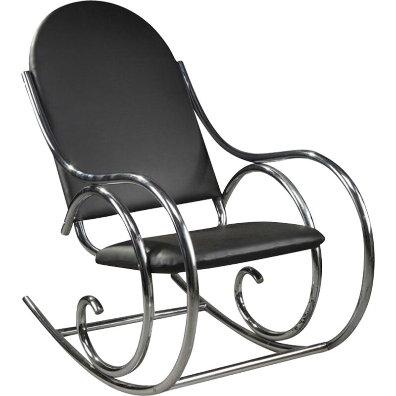 Chaise à bascule vintage métal tubulaire Thonet 1950