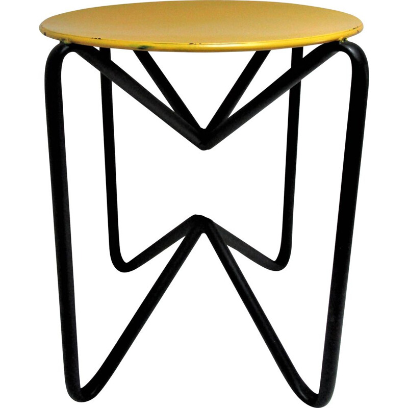 Vintage yellow and black metal stool 1990s