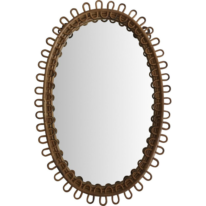 Vintage oval mirror in rattan Italy 1950