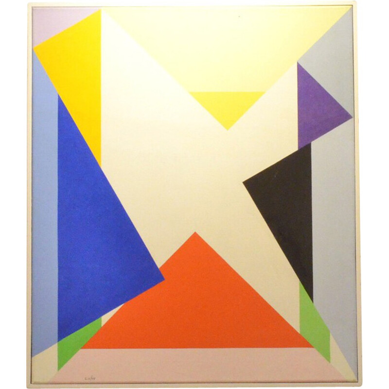 Huile sur toile avec formes multicolores - 1974