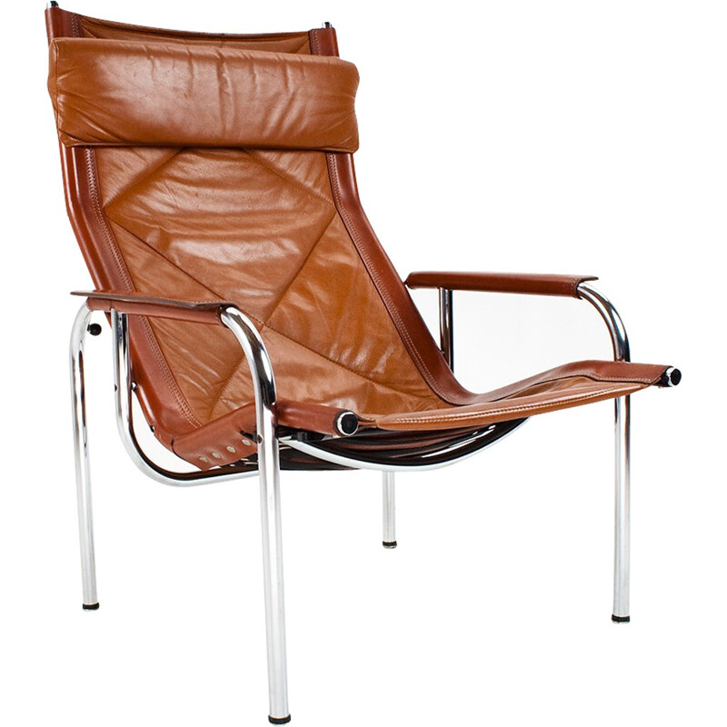 Reclining lounge chair in leather and chrome, Hans EICHENBERGER - 1970s