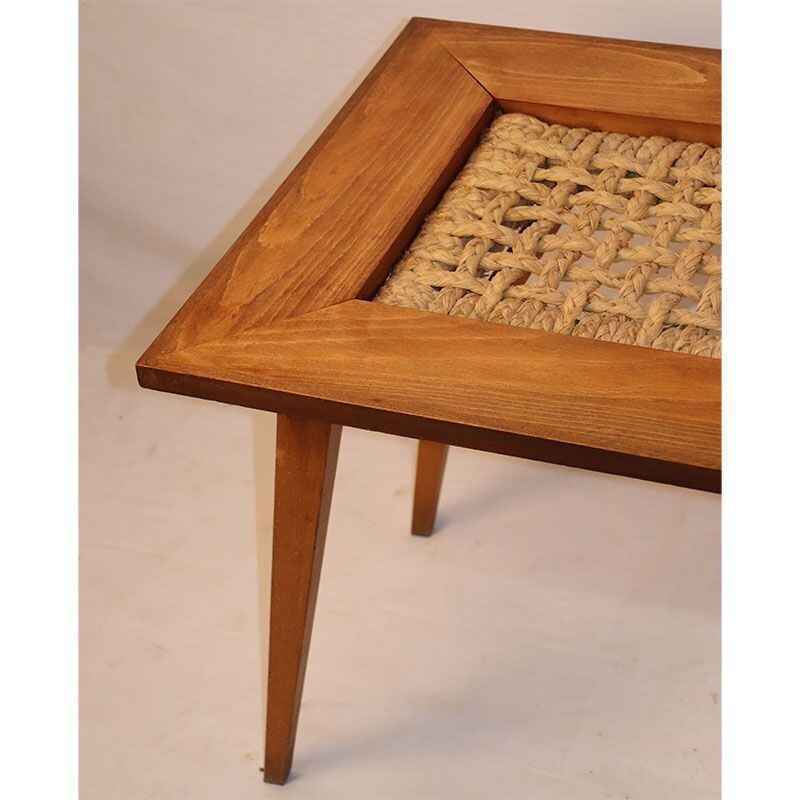 Vintage coffee table Audoux et Minet in wood and string 1950