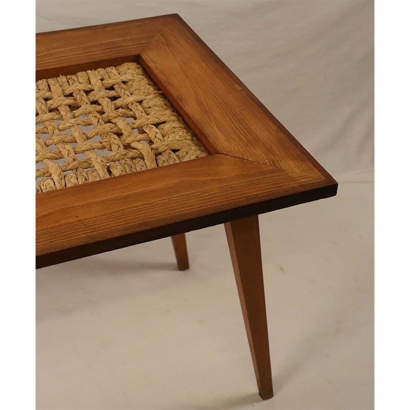 Vintage coffee table Audoux et Minet in wood and string 1950