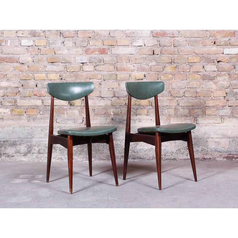 Duo de chaises vintage scandinaves en teck et assises en simili cuir 1980