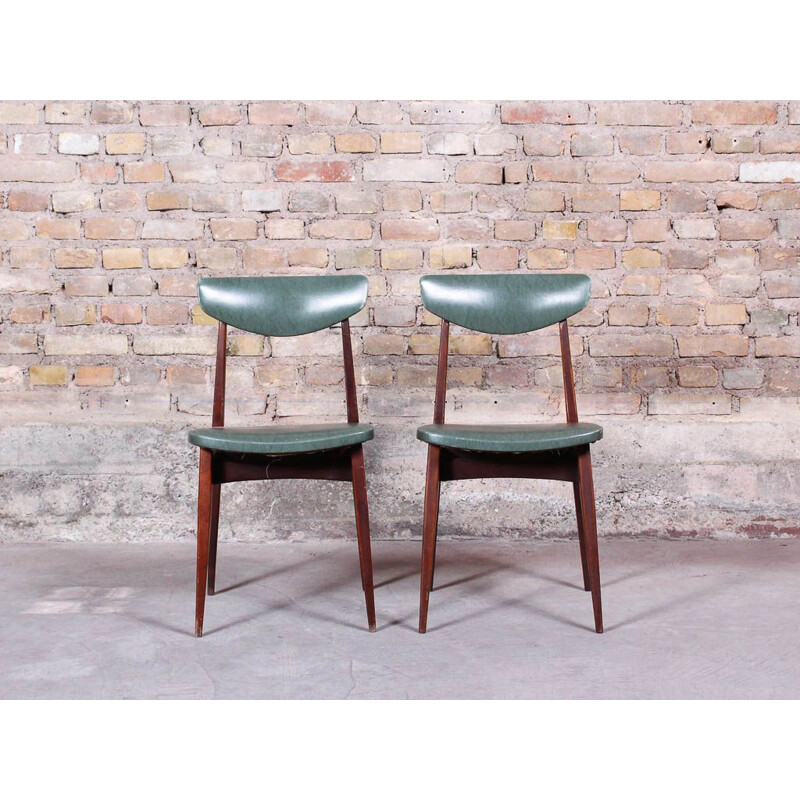 Duo de chaises vintage scandinaves en teck et assises en simili cuir 1980