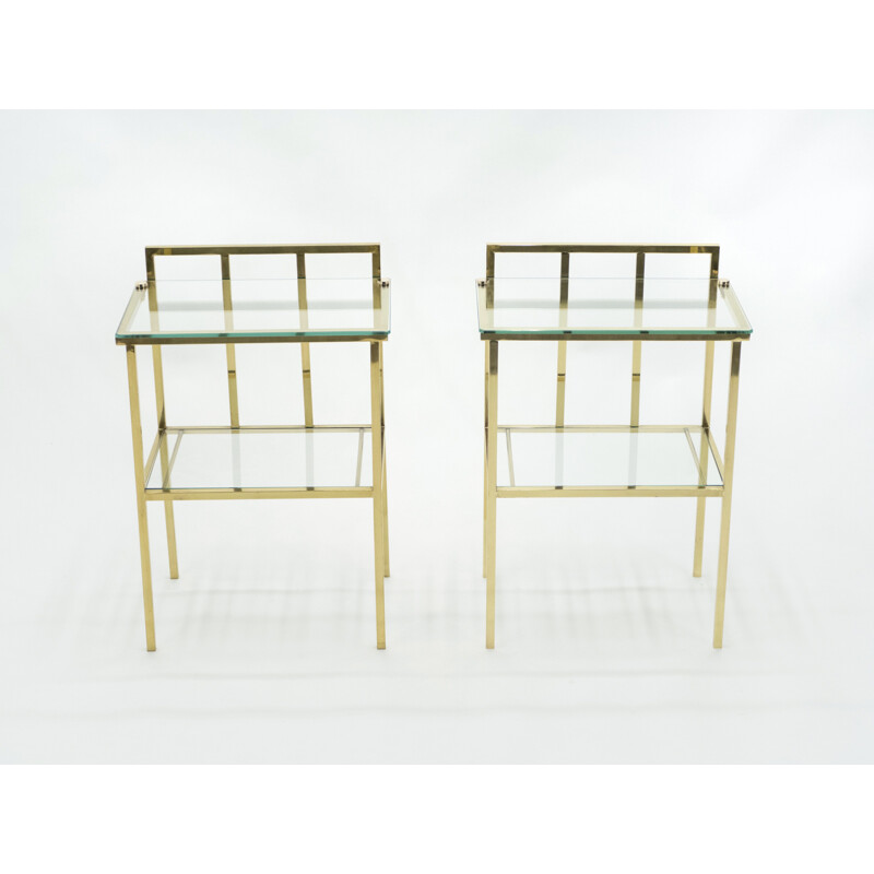 Pair of vintage brass and glass Attr sofa ends by Marc Duplantier, 1960